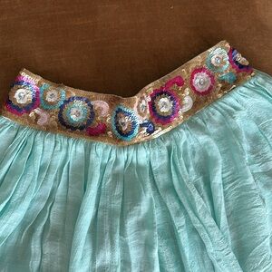Pull Up Skirt and Top in one. Embellished Beaded waist area Elastic Aqua Blue
